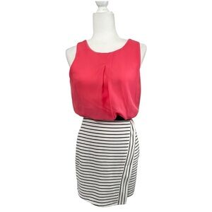 Speechless Coral, Black and White Striped Pencil Skirt Dress